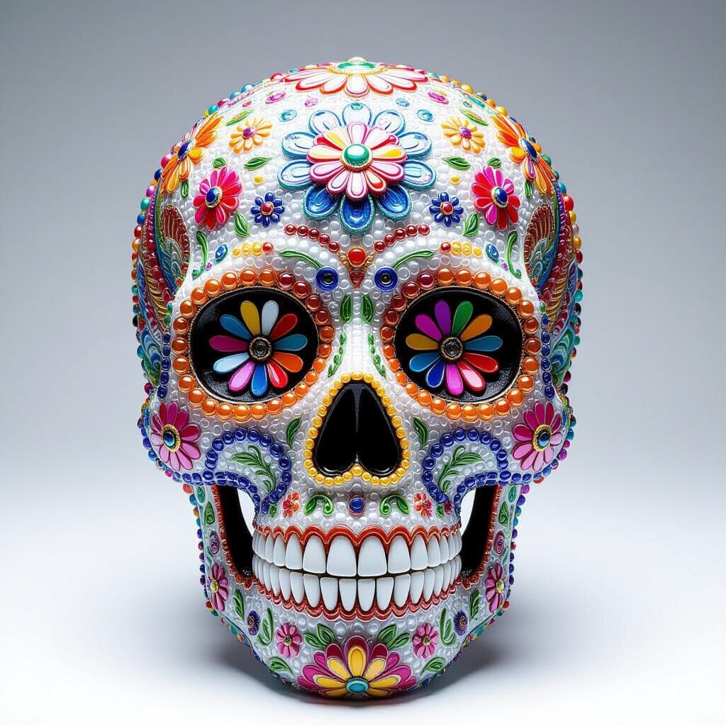 Ornate Beaded Skull in Pop Art Style