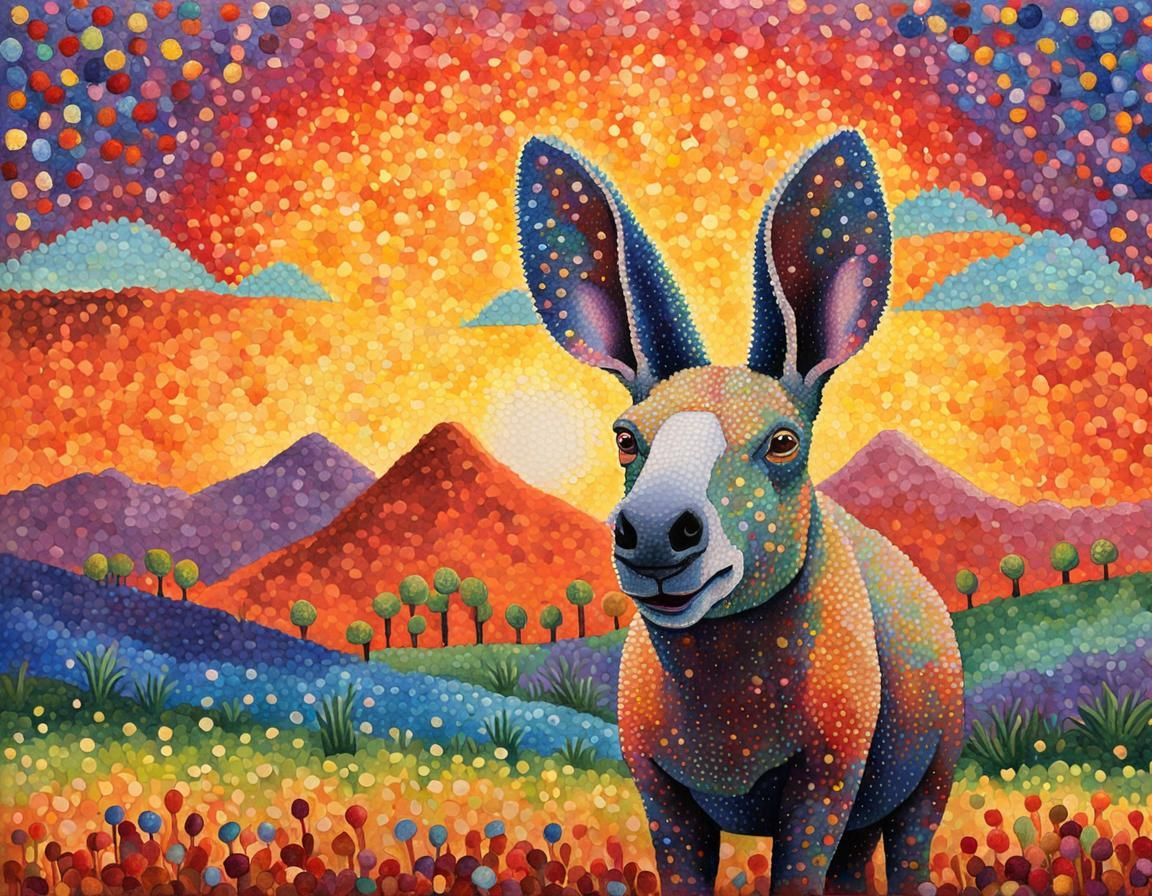 Pointillist Aardvark Portrait in Rainbow Colors
