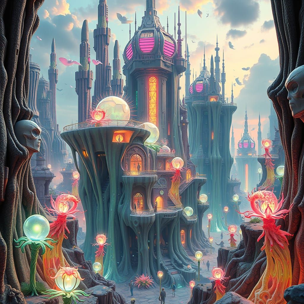 Dreamlike Cyberpunk Landscape with Melting Architecture and ...