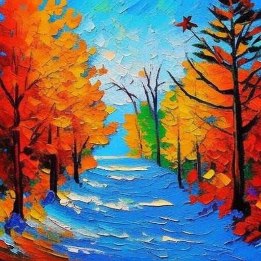 Christmas Scene in Neo-Impressionist Expressionist Style