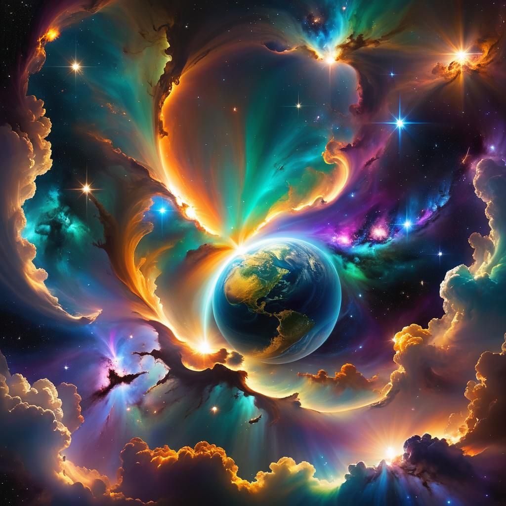 Cosmic Creation: Swirling Nebulae and Radiant Light