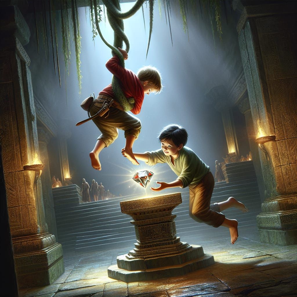 Epic Adventure: Sibling Jewel Heist in Ancient Temple