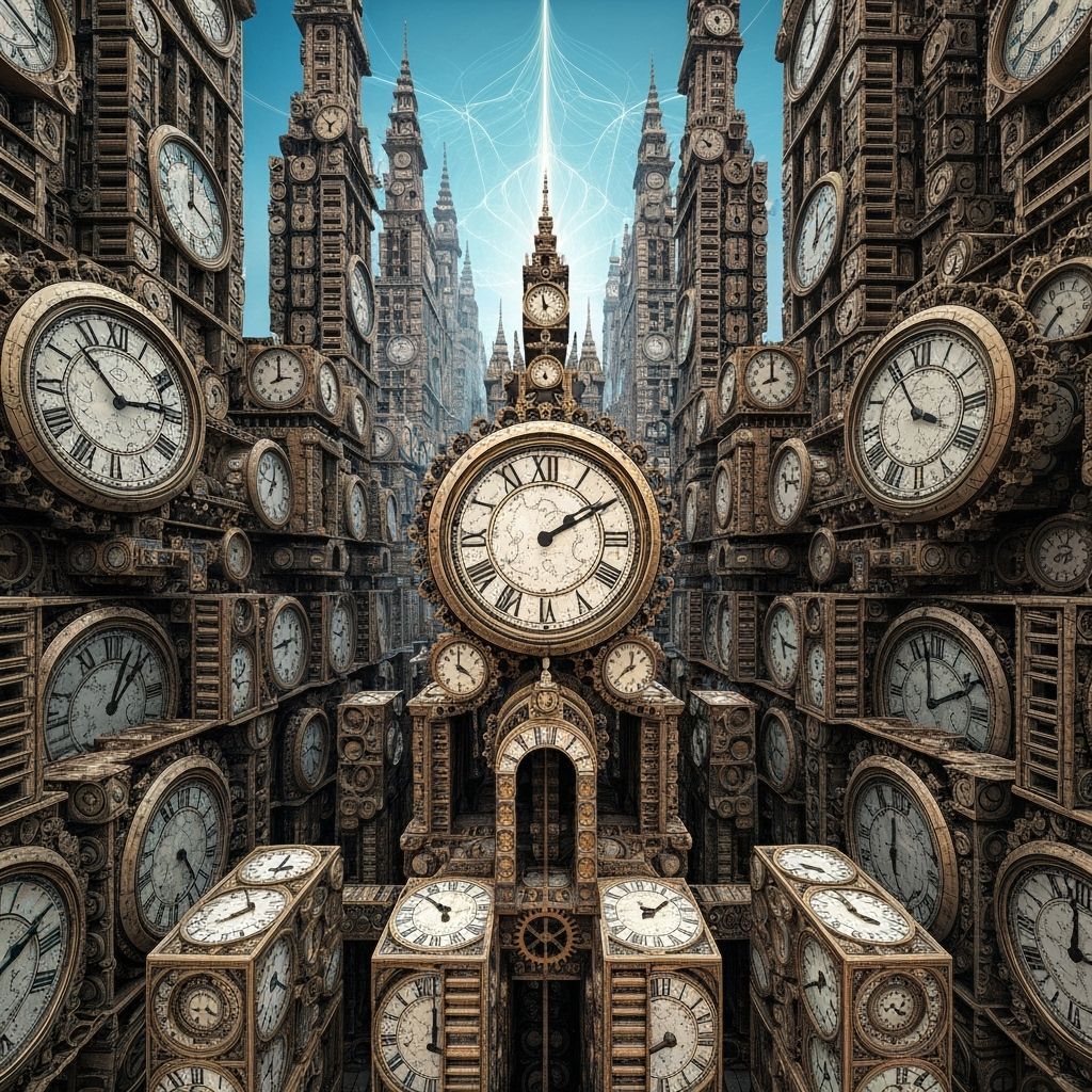 Surreal Clockwork Cityscape in Vector Fractal Style