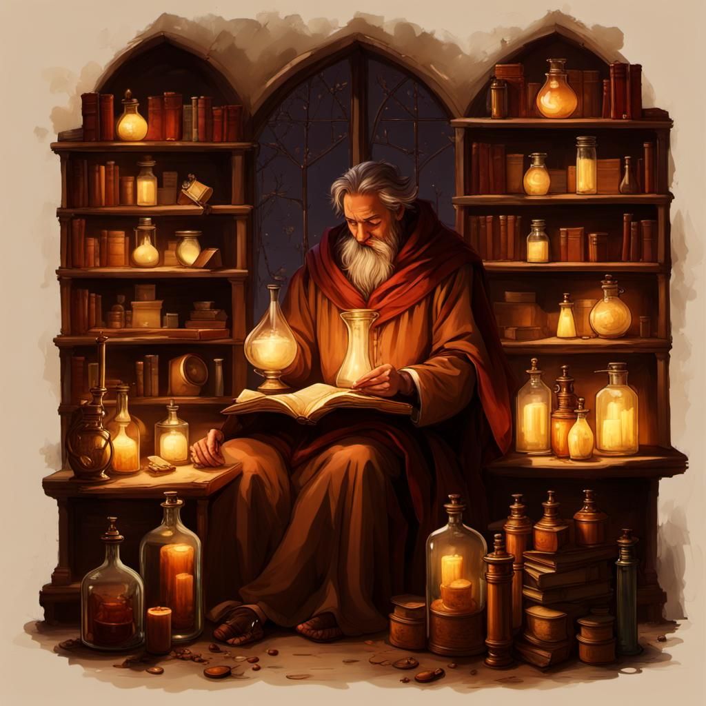 Renaissance Alchemist's Glowing Experiment