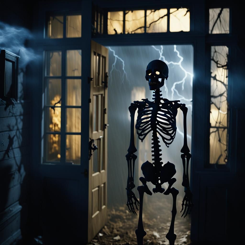 Haunted House Skeleton Scares Trick-or-Treaters