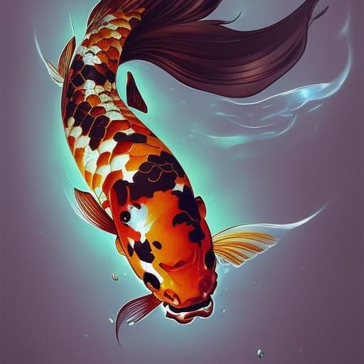 Hyperdetailed Koi Fish Portrait in Volumetric Lighting