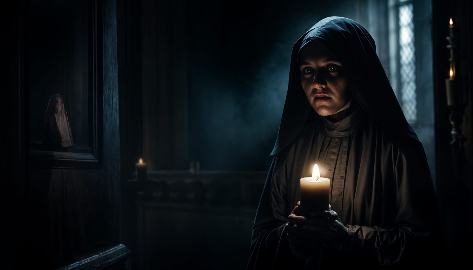 Misty Spectral Nun in Gloomy Manor House