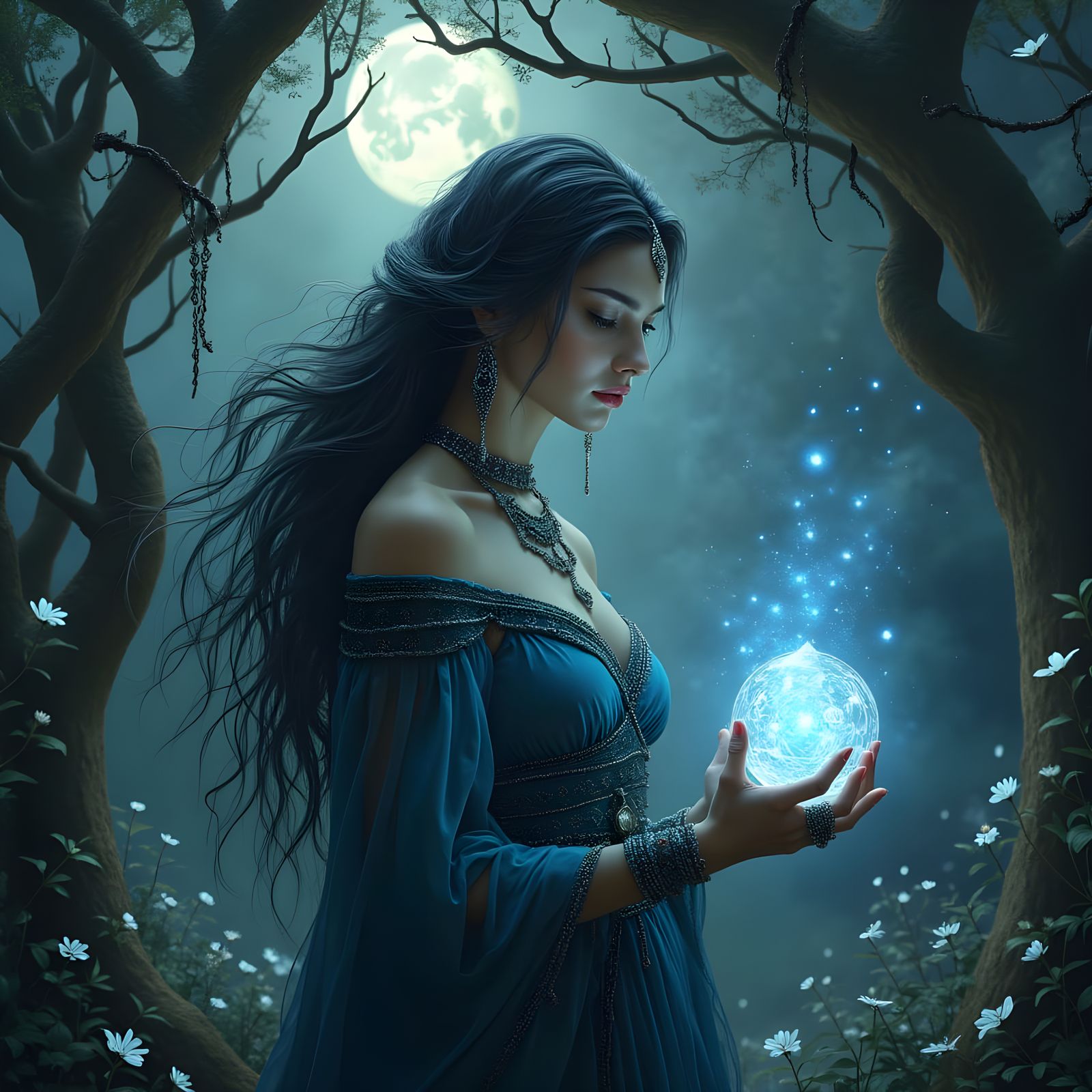 Mysterious Sorceress in Gothic Art Nouveau Style