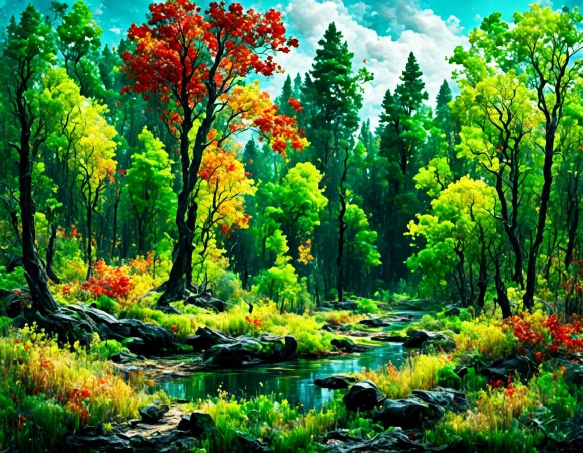 Deep forest on a sunny autumn day