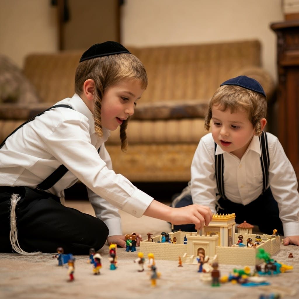 Hasidic Boys Joyfully Build Temple with Playmobil