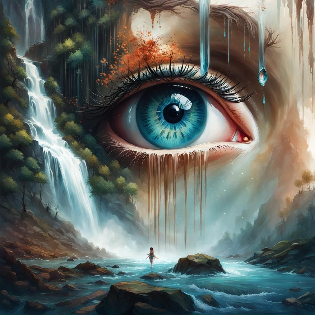 Surreal Waterfall of Tears in Digital Illustration