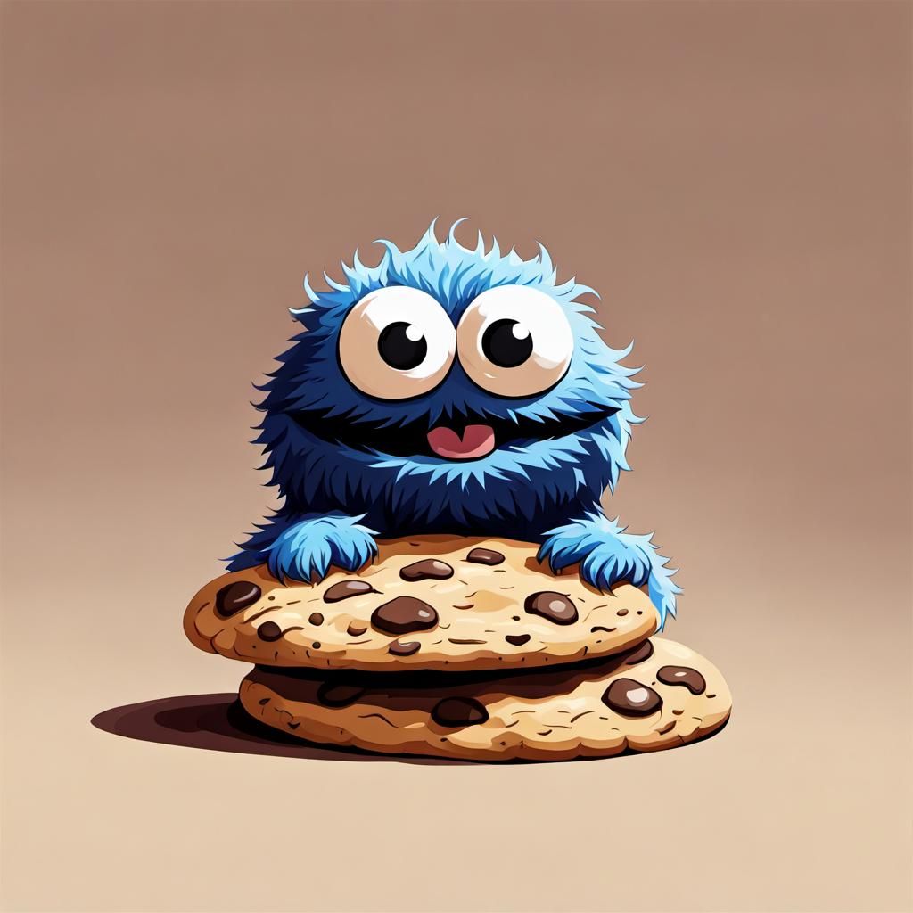 Anime Chibi Cookie Monster, Van Gogh Gouache Style