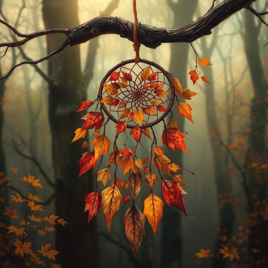 Mystical Autumn Dreamcatcher in Misty Forest