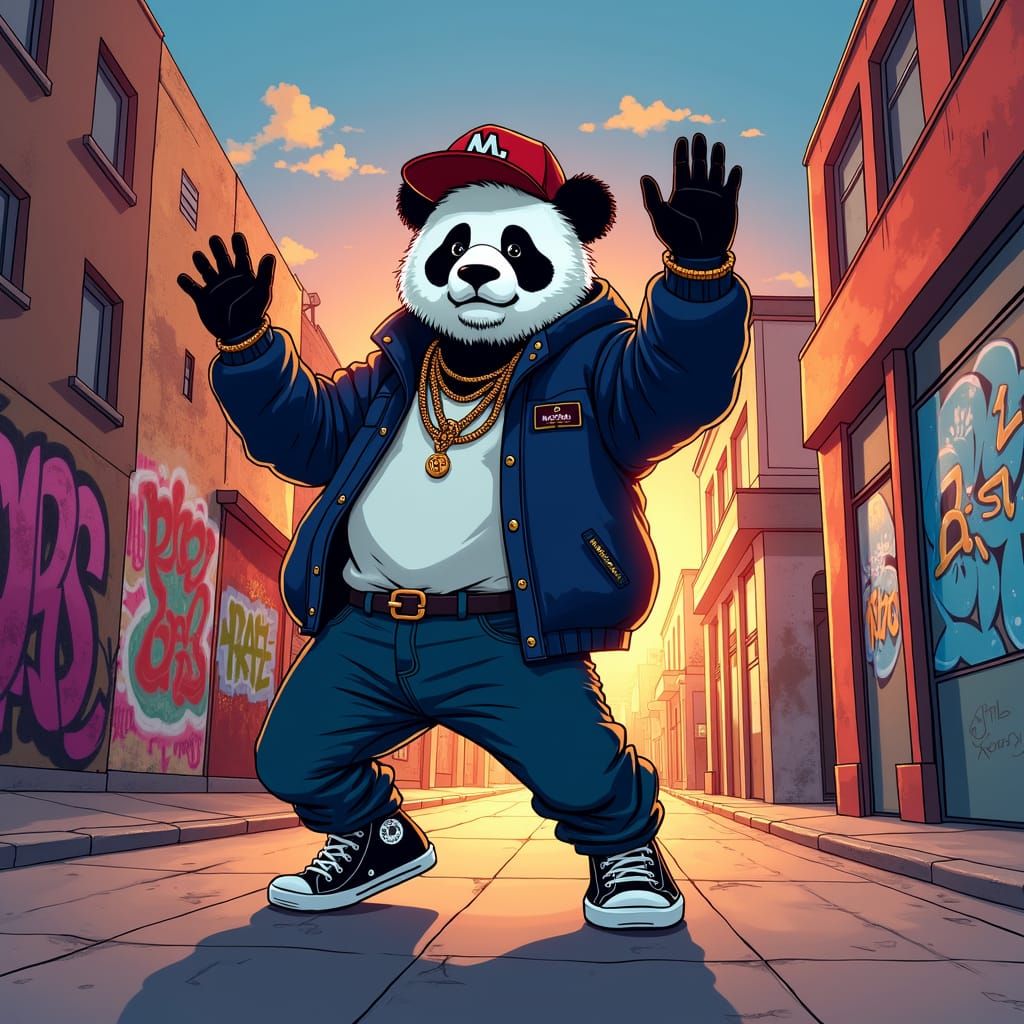 Hip Hop Panda in Urban Streetscape Illustration