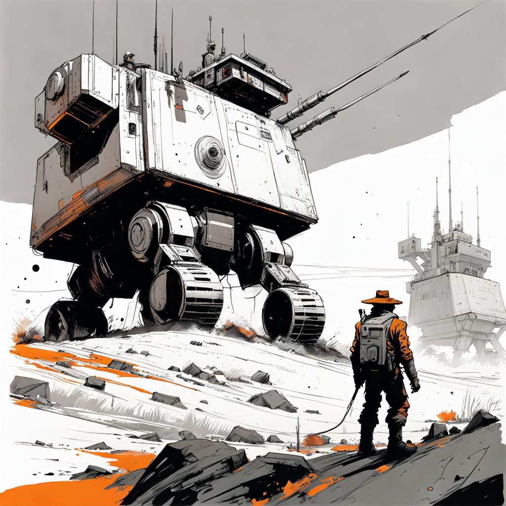 Giant Mining Robot: Whimsical Black Ink Sketch