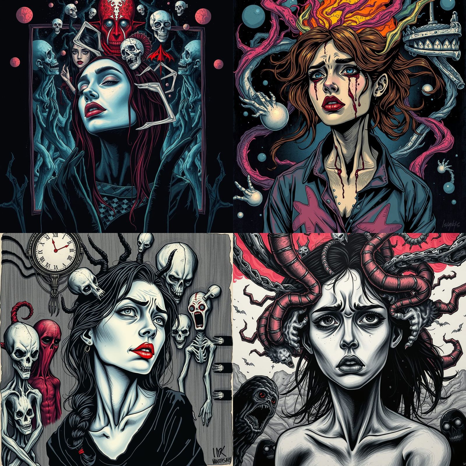 Woman Trapped: Dark Surreal Ink Drawing