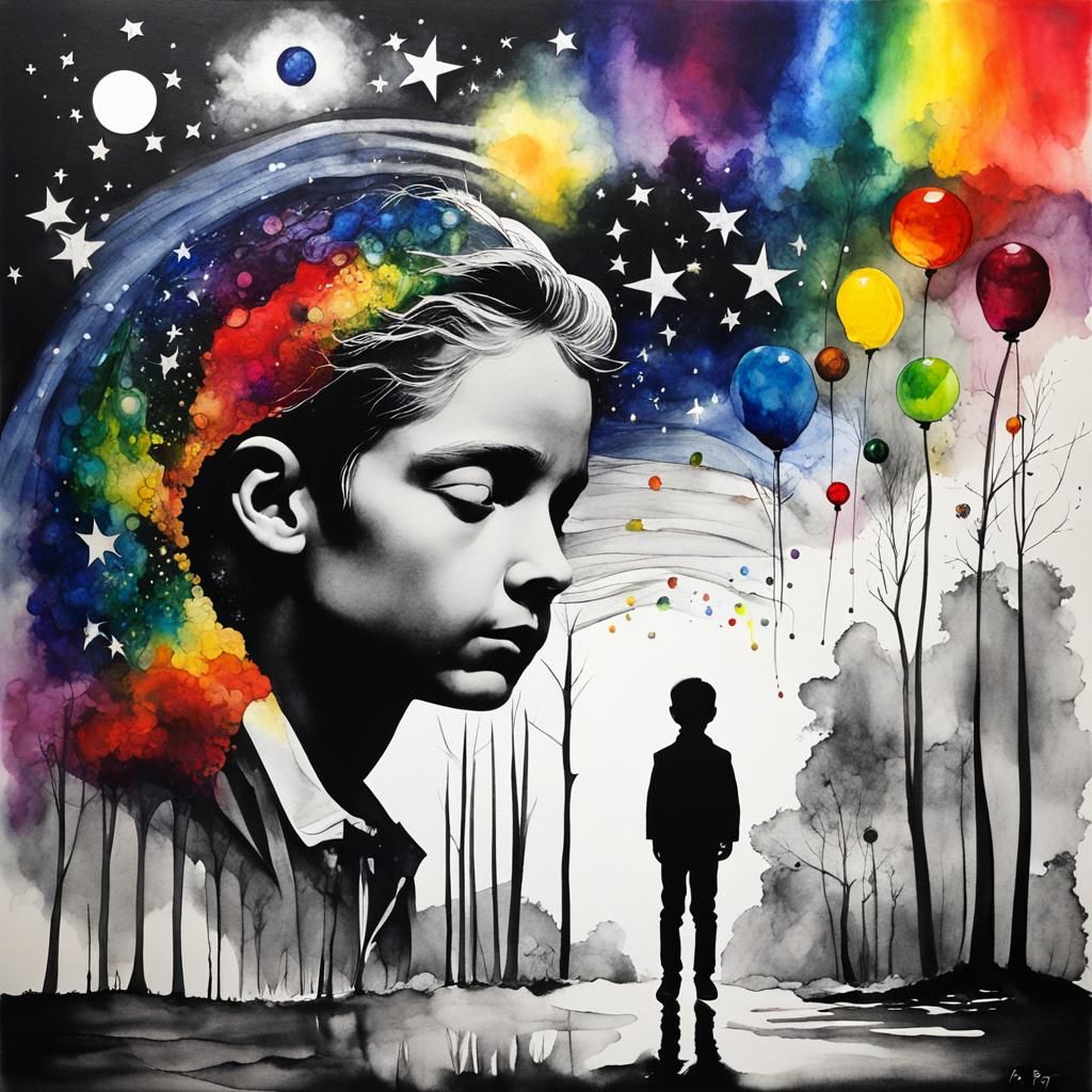 Luminous Fairy Child Flying in Starry Night Sky