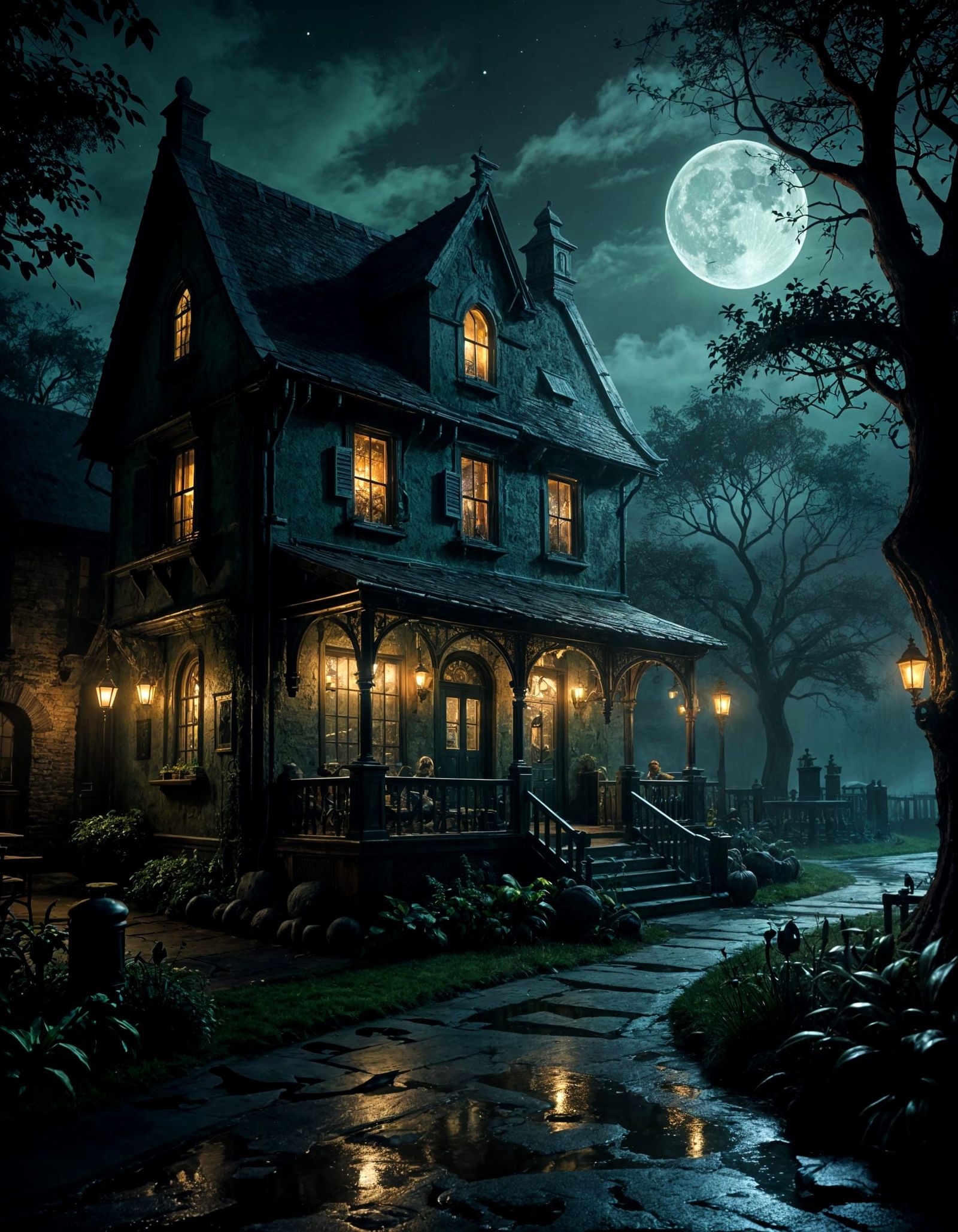 Spooky Moonlit Cafe with Ghostly Baristas