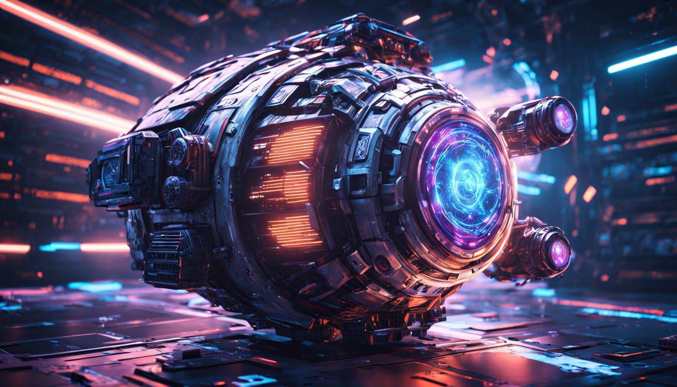 Worn Spaceship in Nebula, Sci-Fi Concept Art