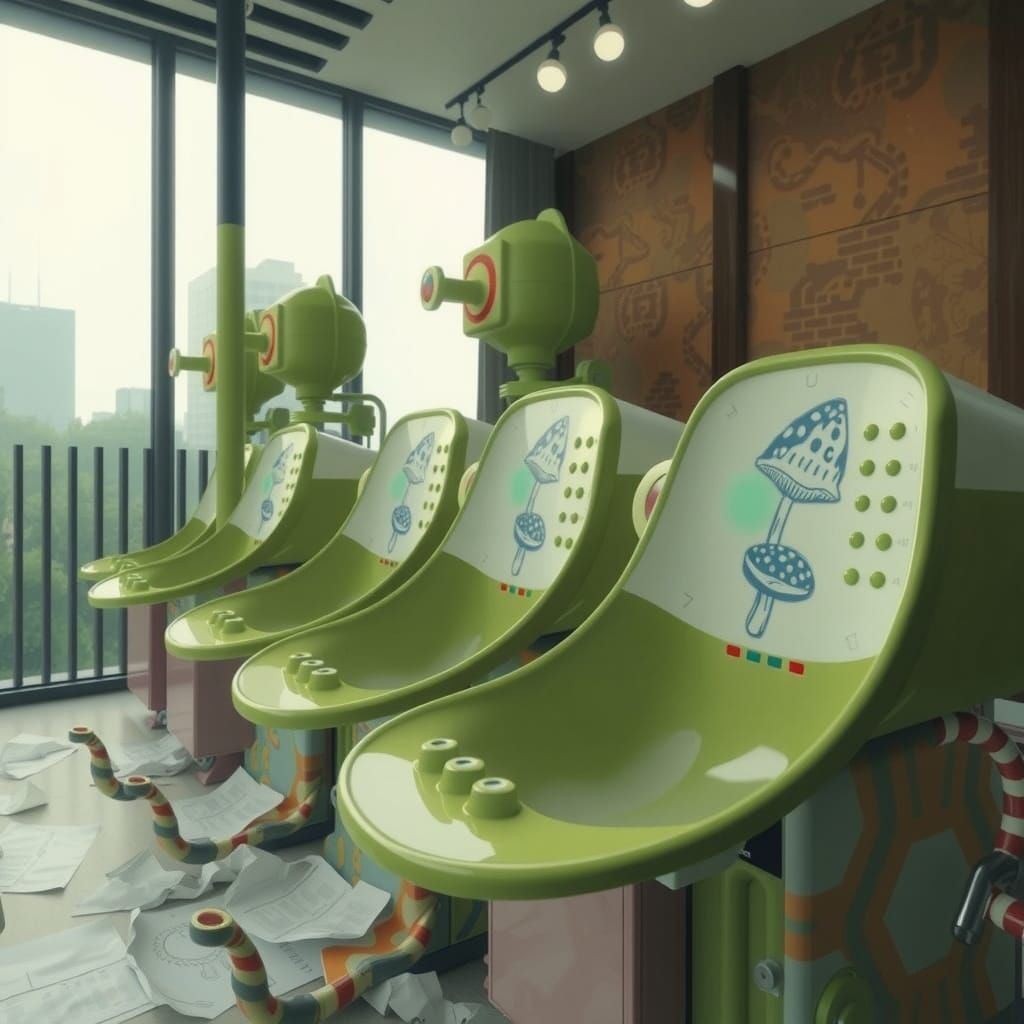 Whimsical Futuristic Mushroom Flags in Vibrant Colors