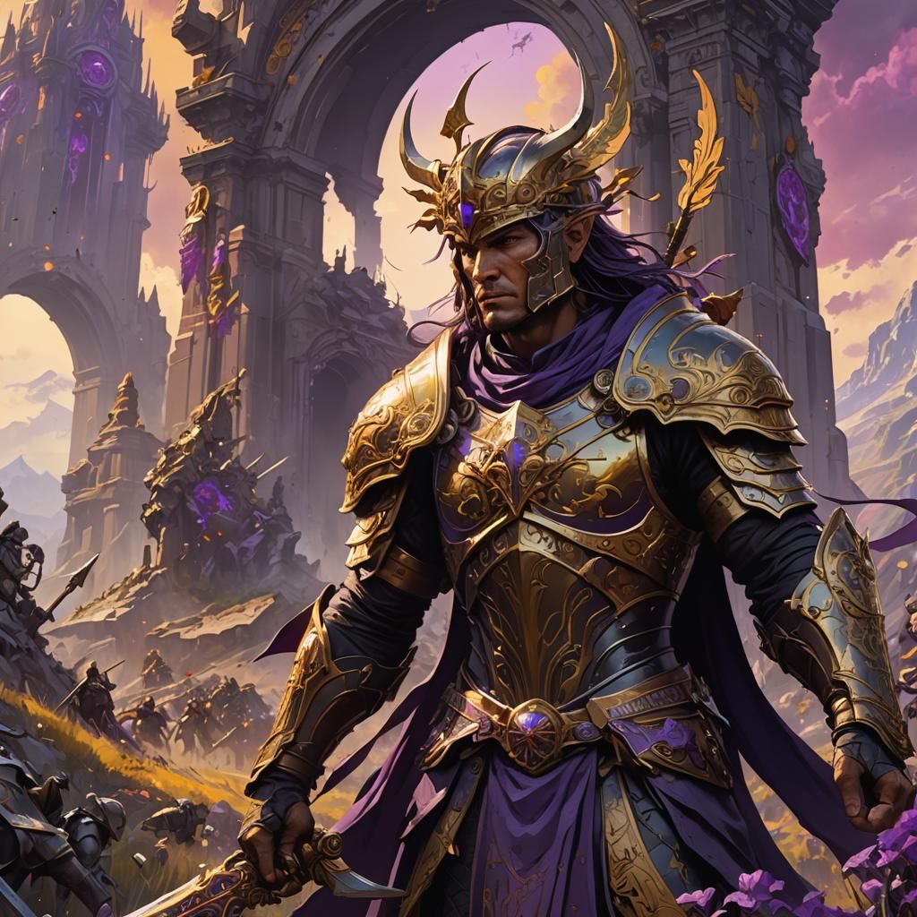 Victorious Warrior in Dark Fantasy Landscape