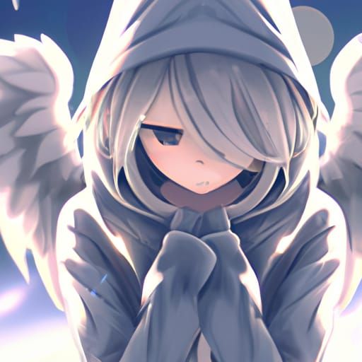 Cute Anime Angel Girl with Halo and Wings