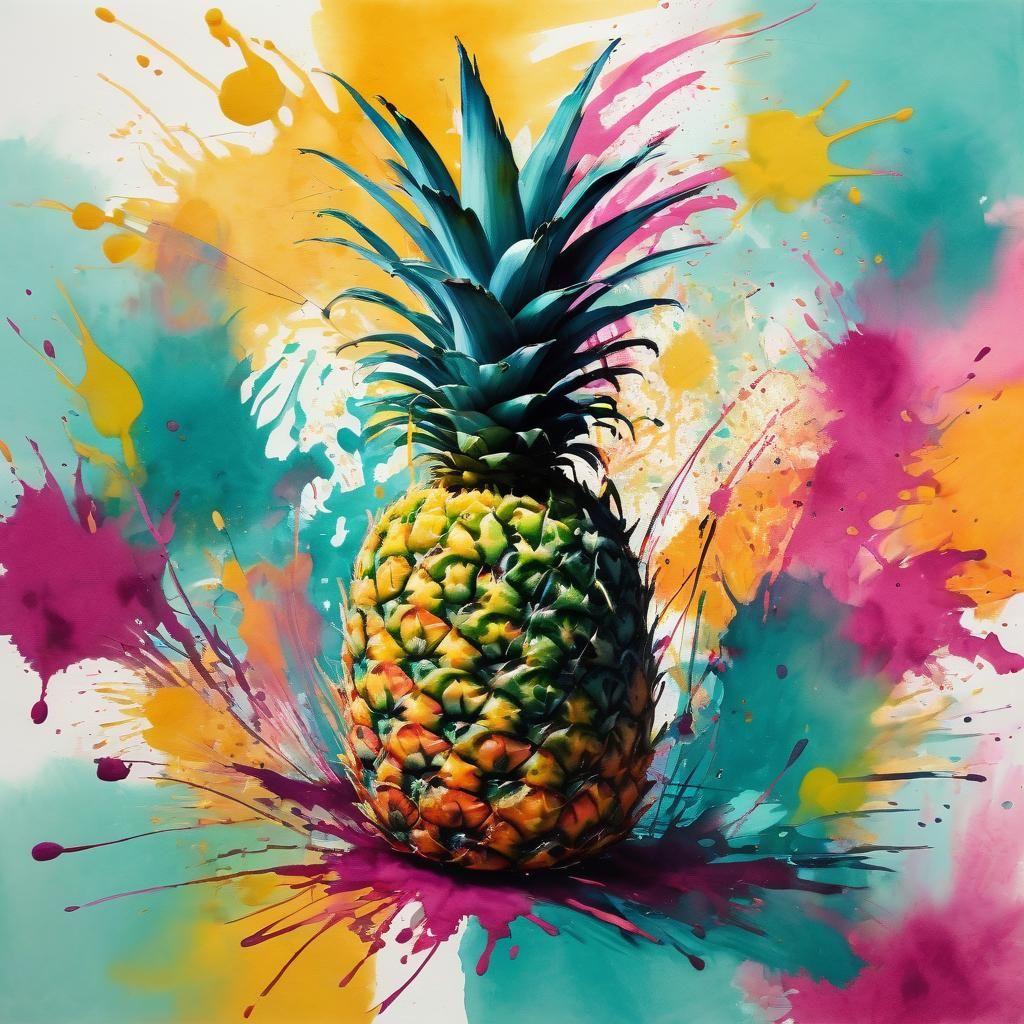 Whimsical Pineapple in Expressive Ink Wash Style