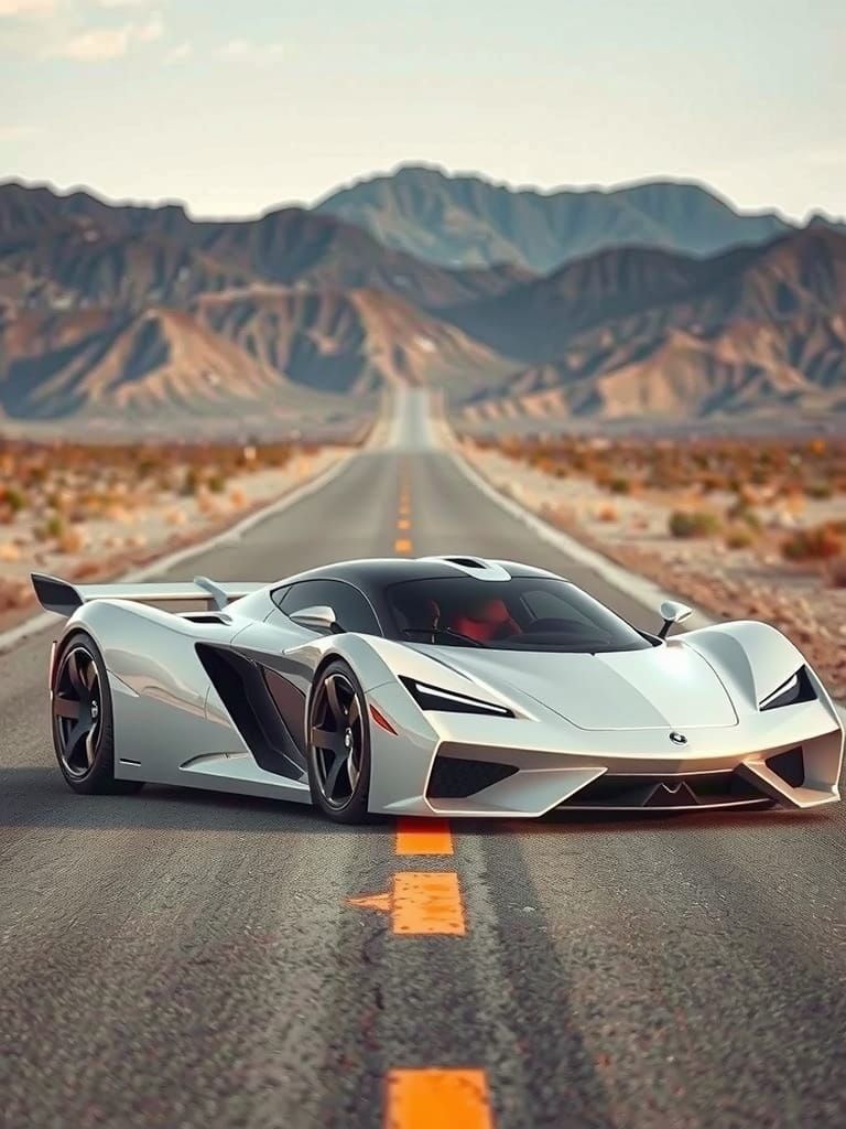 Sleek Metallic Supercar on Futuristic Highway