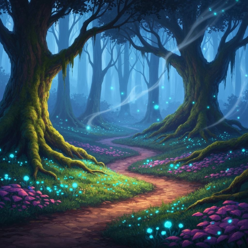 Enchanted Twilight Forest with Bioluminescent Flora