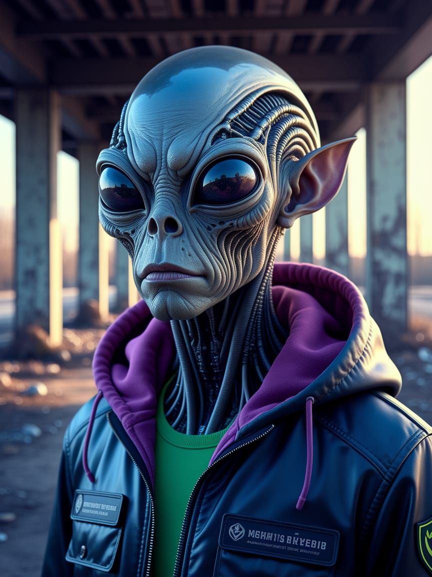 Hyperrealistic Alien Portrait in Offbeat Style