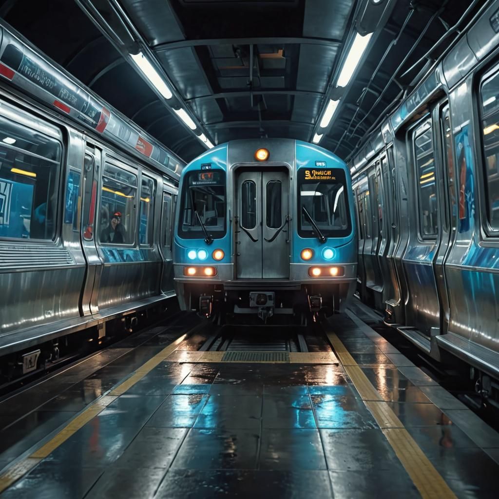 AI Subway: Transparent Trains in Glowing Tunnels