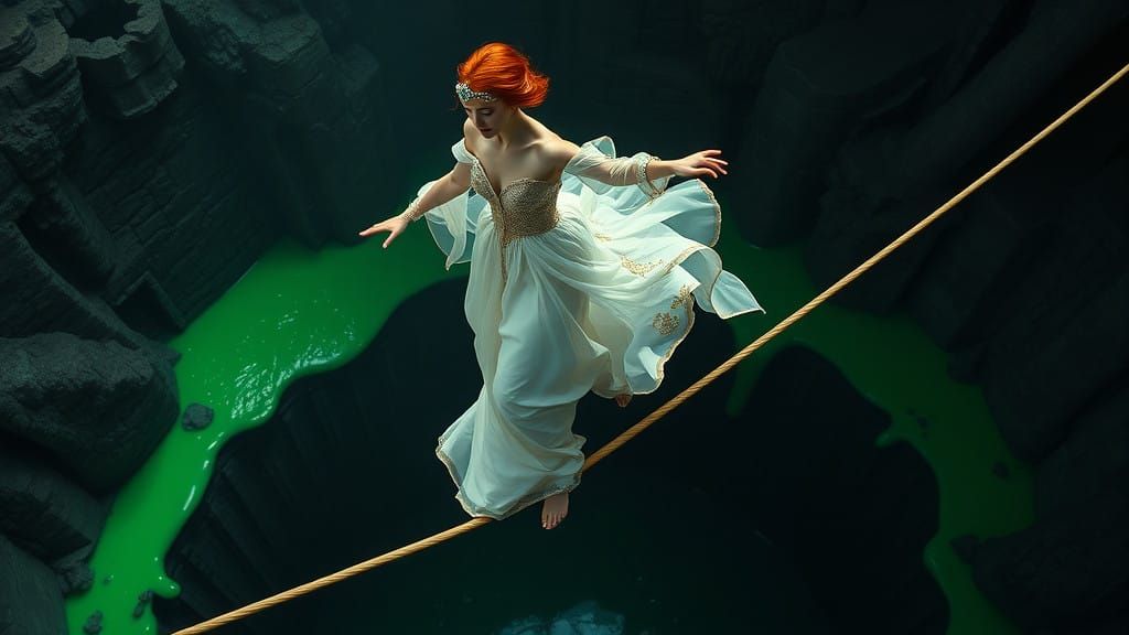 Regal Princess on a Tightrope above a Neon-Green Slime Pool
