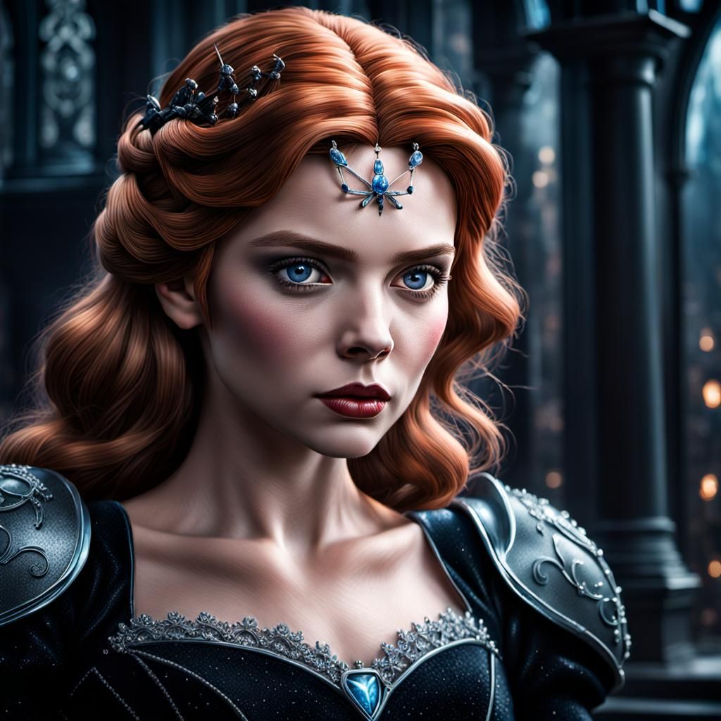 Cinderella as Black Widow in Hyperrealistic Style