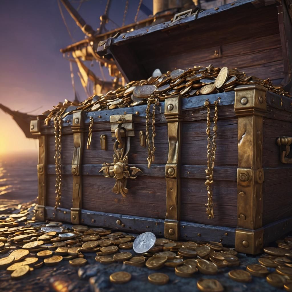 Mystical Ship Treasure Chest at Sunset