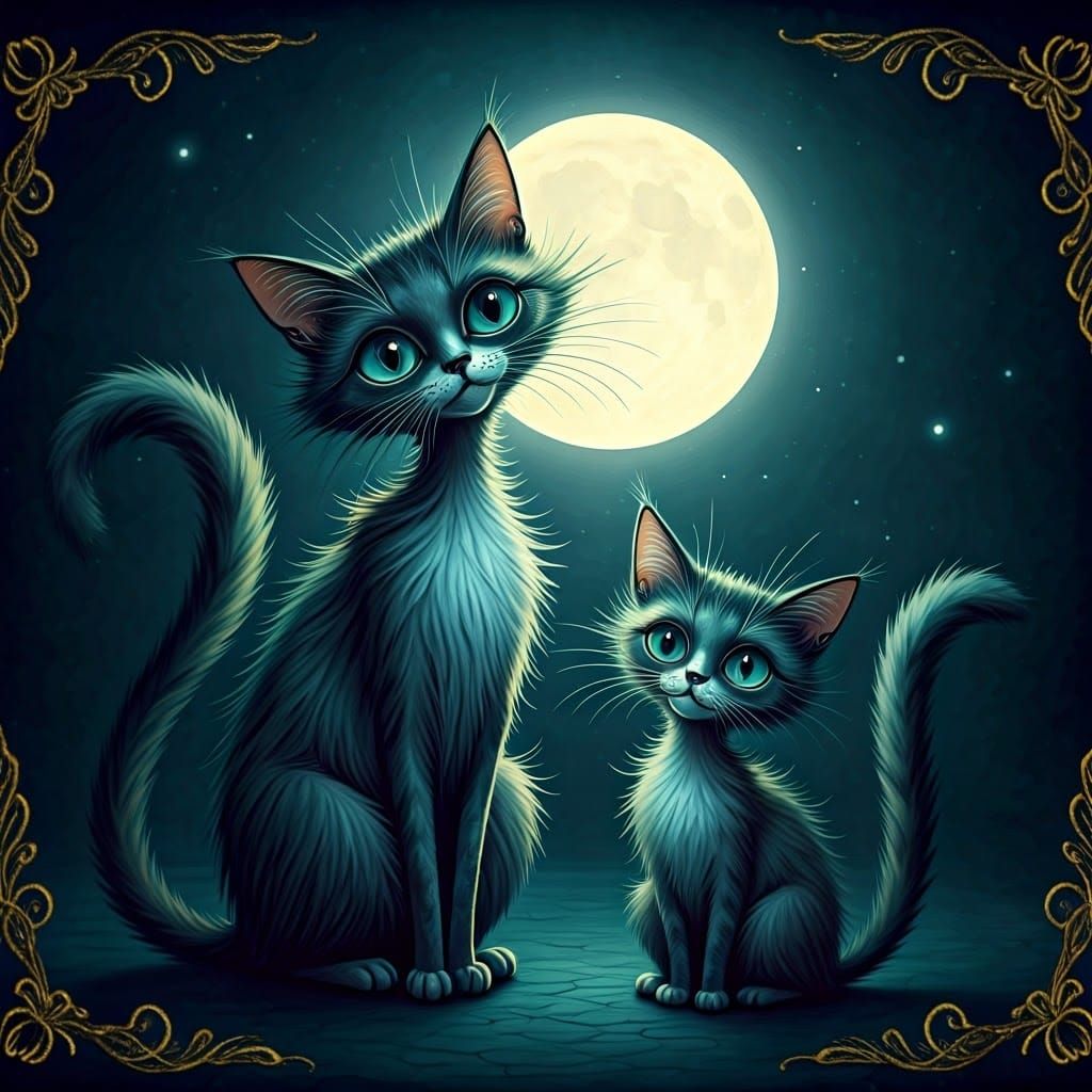 Enchanting Modigliani Cats in Whimsical Golden Age Illustrat...