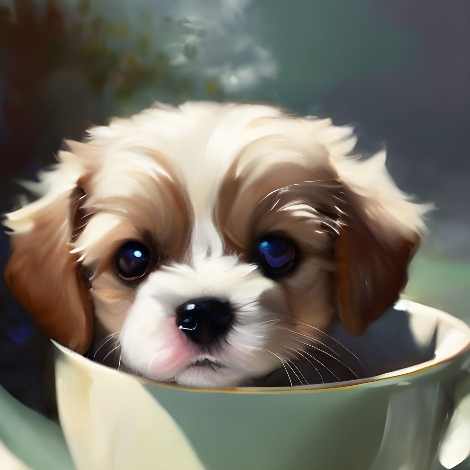 Puppy in Teacup: A Ghibli-esque Digital Illustration