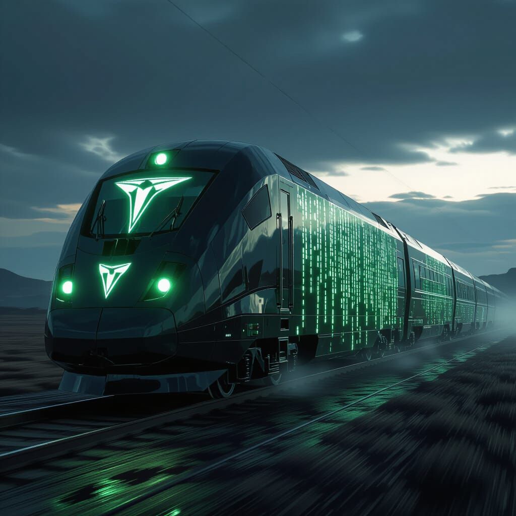 Futuristic Matrix Train with Trinity Symbol Speeds On