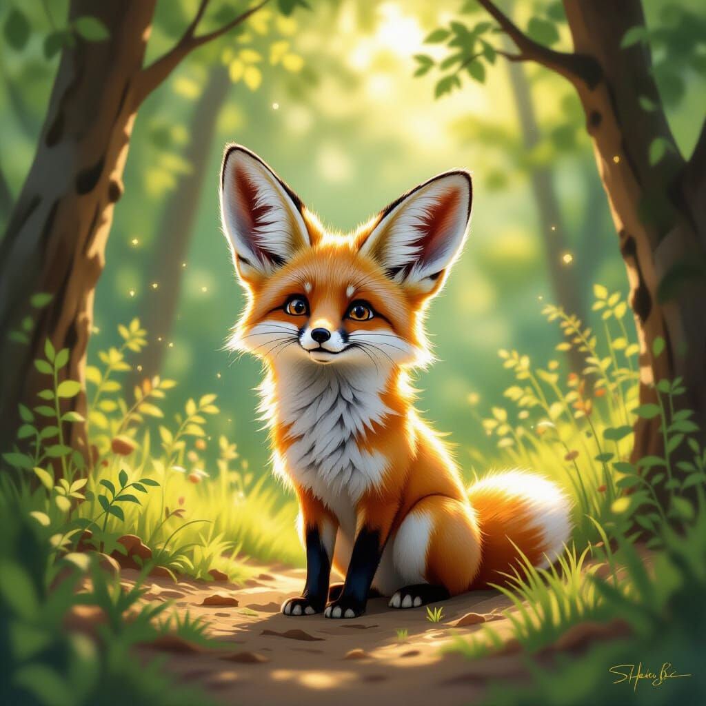 Whimsical Fennec Fox in Sunlit Forest