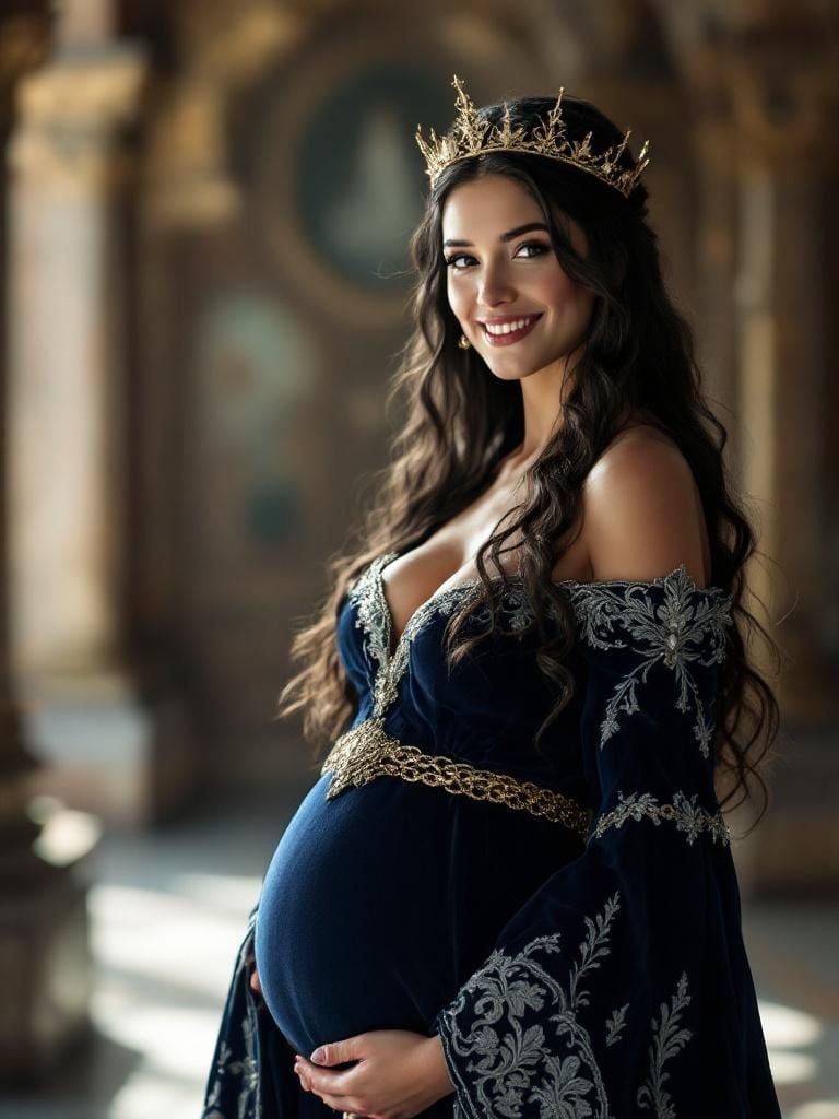 Pregnant Medieval Queen in Castle, Cinematic Film Still