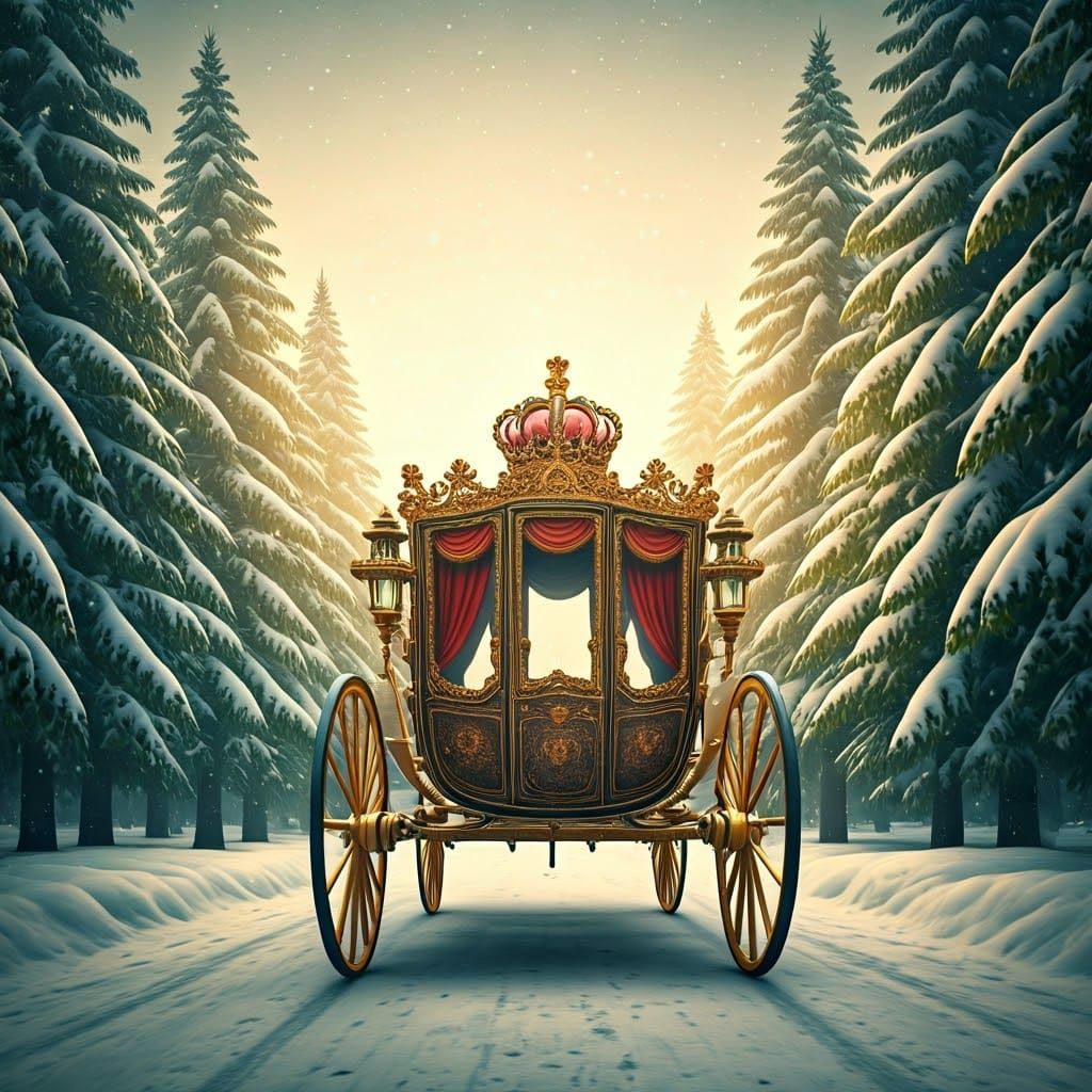 Royal Carriage on Snow Trail in Winter Wonderland