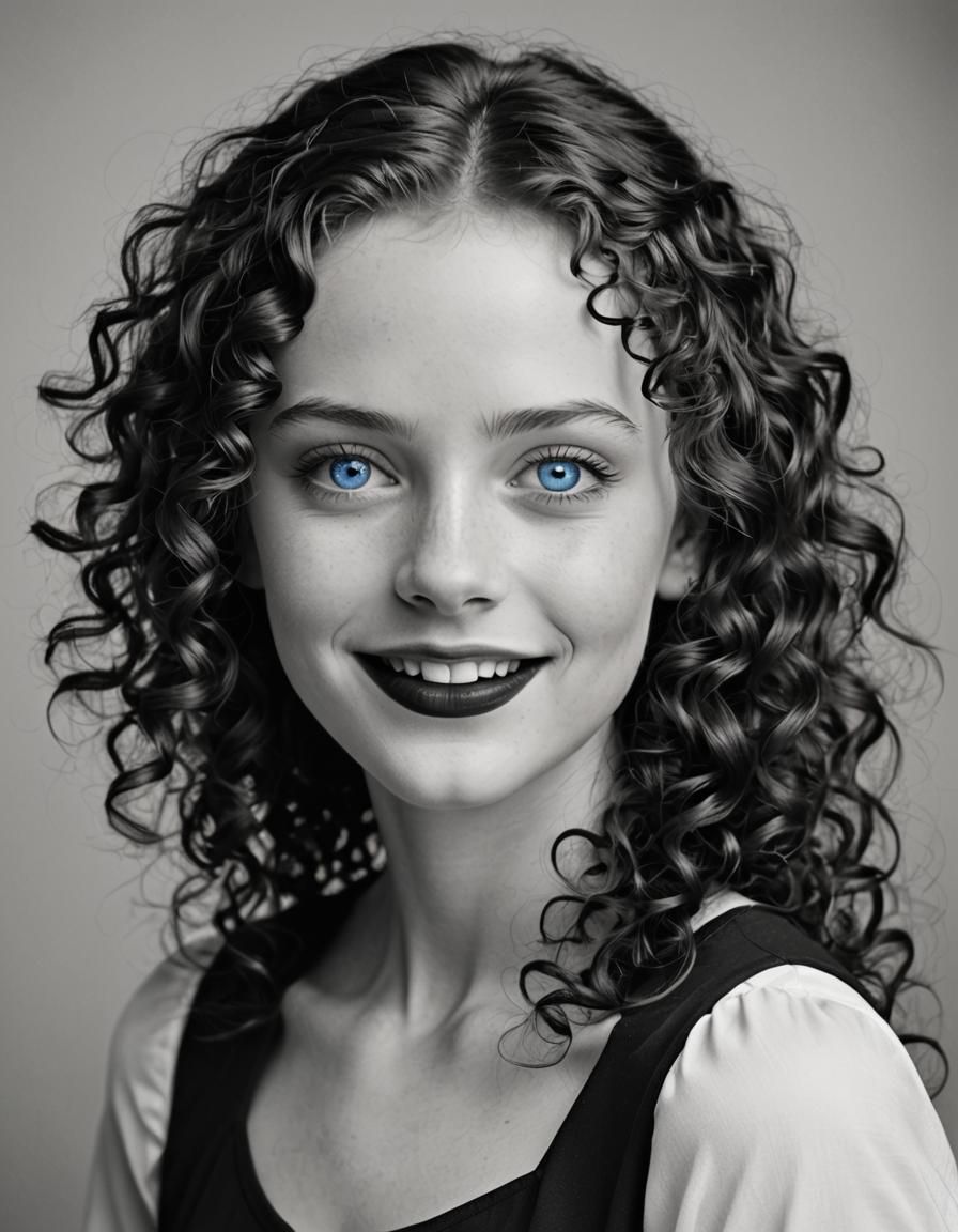 Smiling Girl with Blue Eyes in Black and White