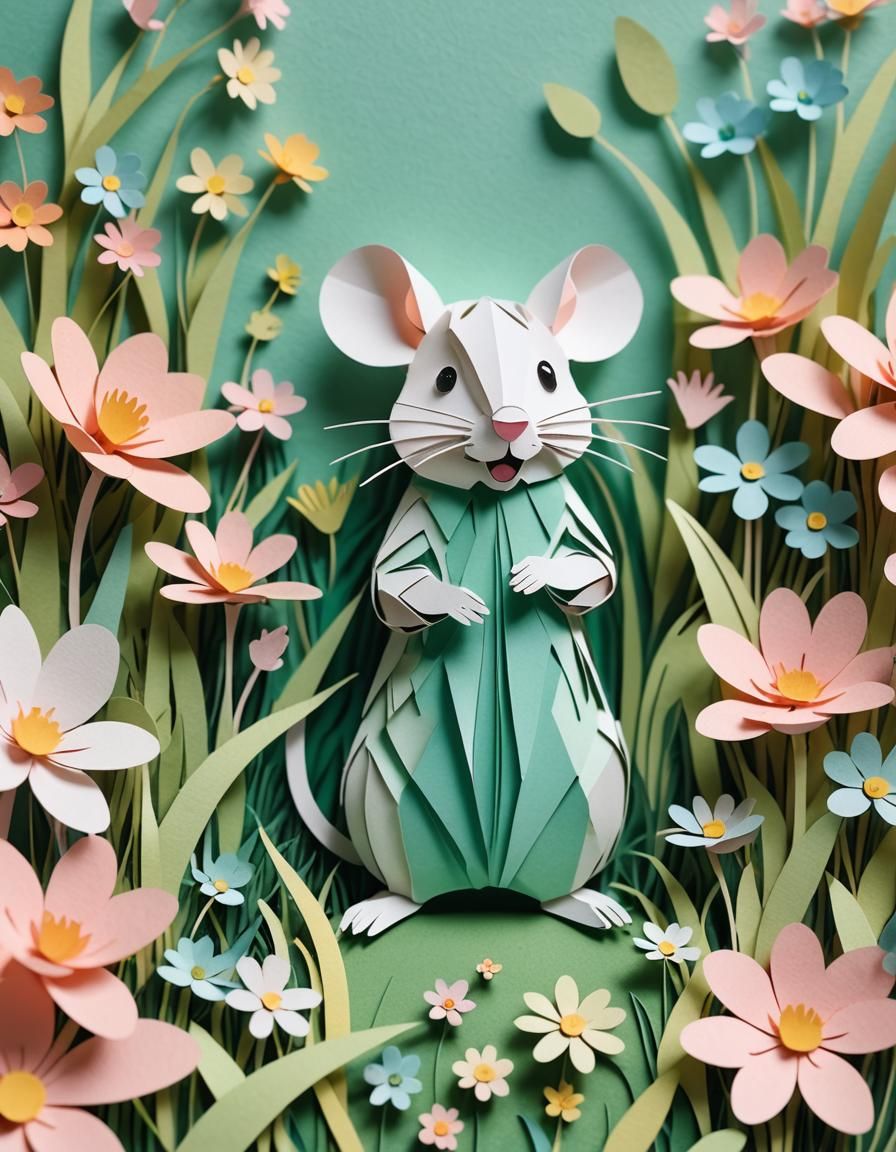 Mouse in Paper Cutting Art Style