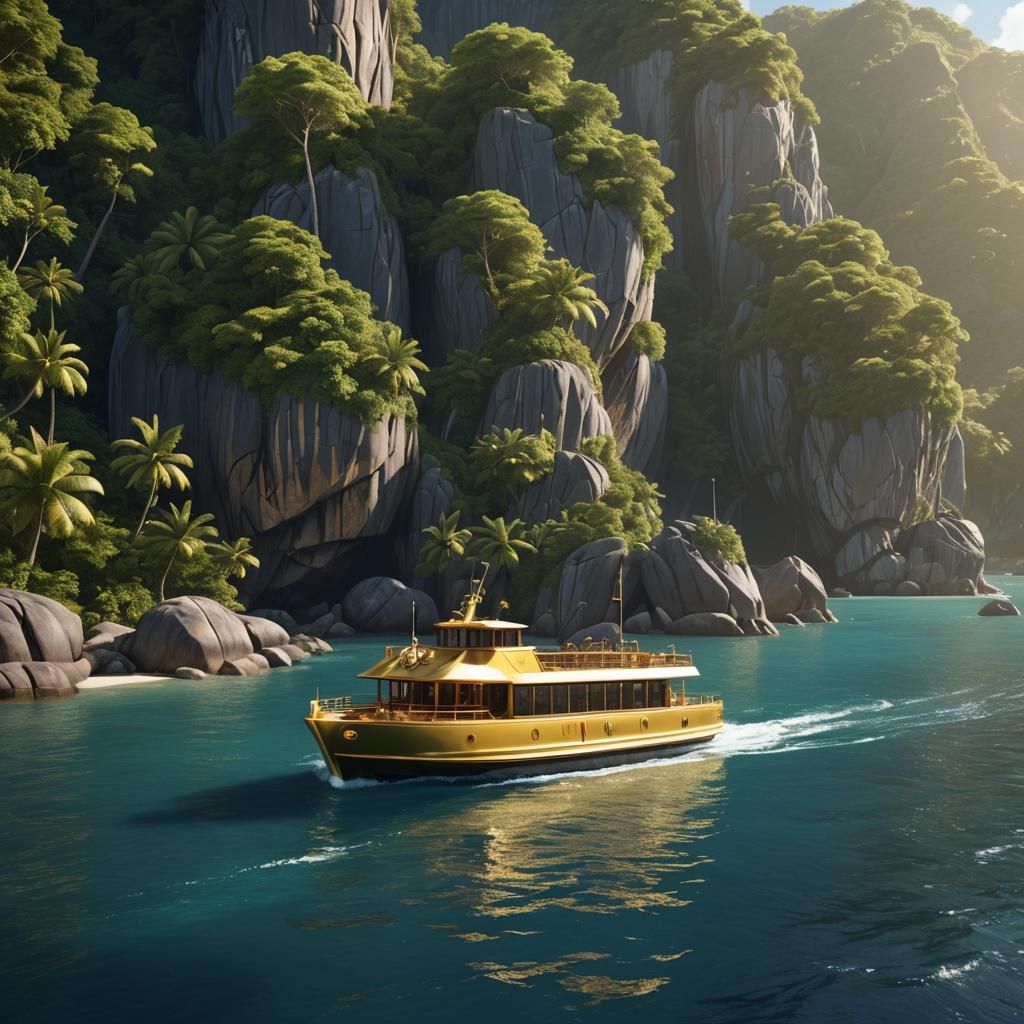 Luxury Electric Ferry Concept in Seychelles, Detailed Matte ...