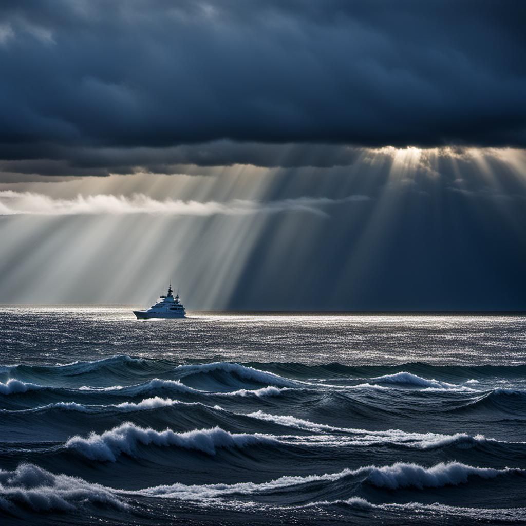 Dramatic Ocean Storm Scene with Ship