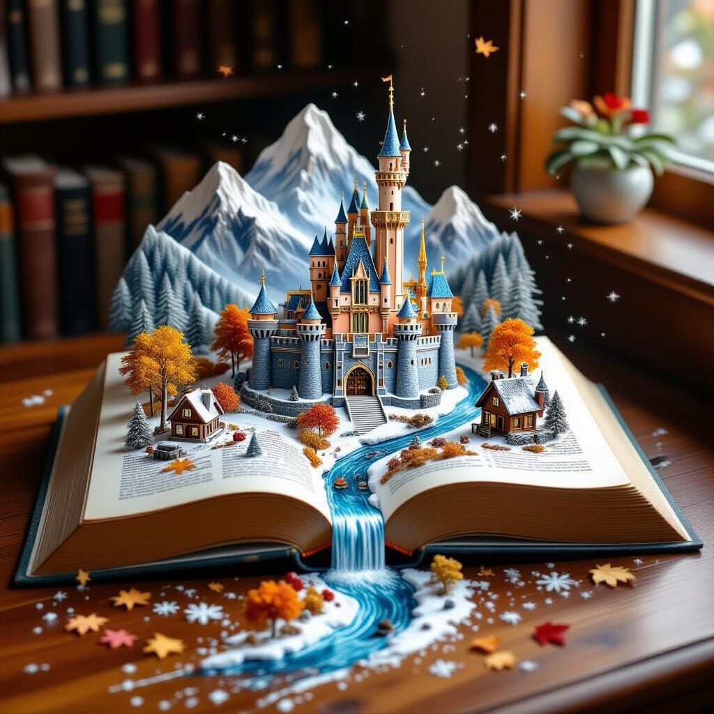 Fantasy Castle Landscape Spills From Open Book