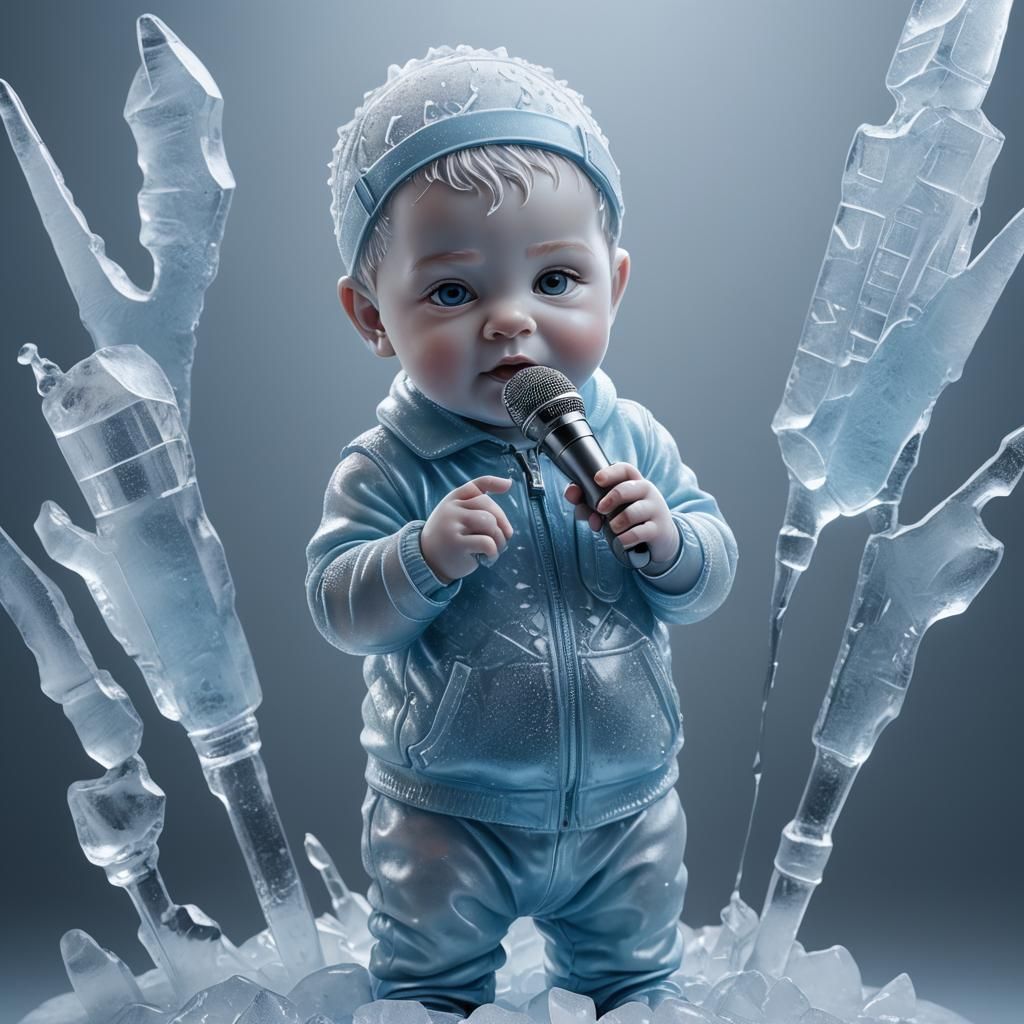 Icy Newborn Sculpture with Microphone: Concept Art