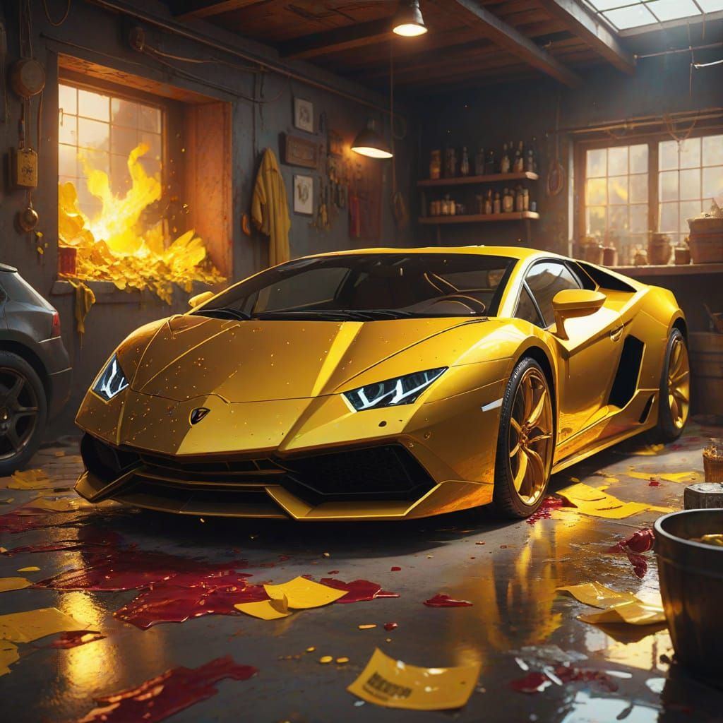 Man Revels in Wealth with Lamborghini and Money