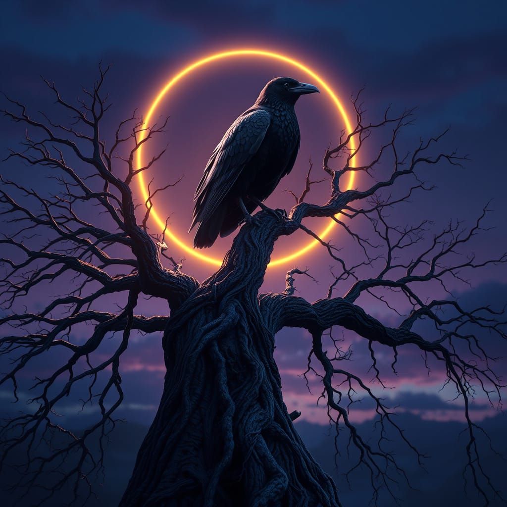 Majestic Raven Illuminated by Celestial Glow