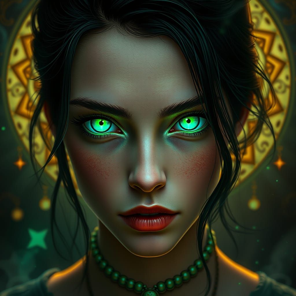 Hyper-Realistic Portrait with Radiant Emerald Eyes