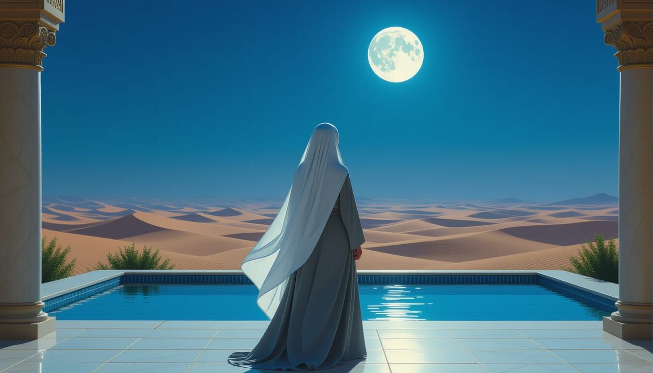 Desert Garden Scene with Girl in Beksiński Style